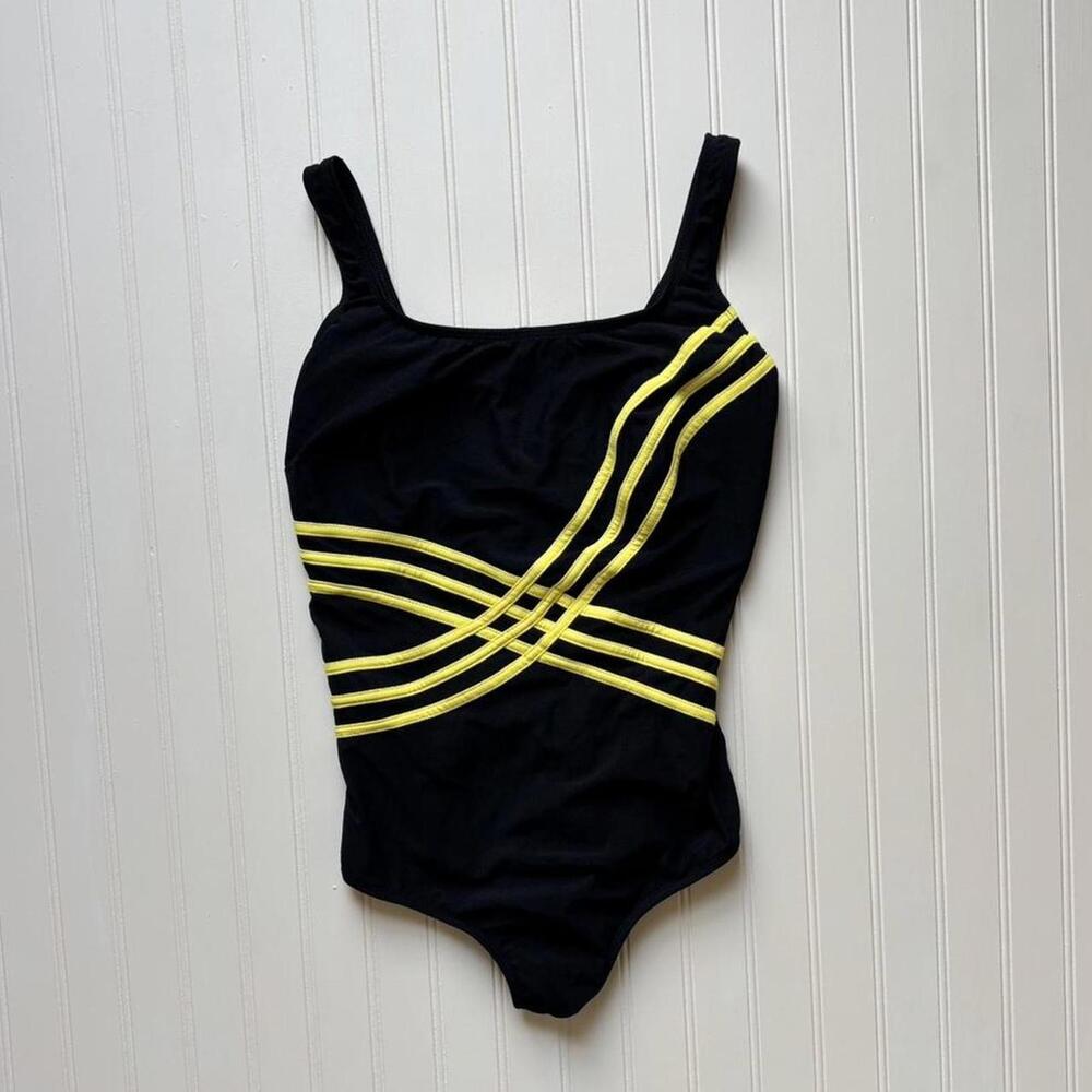 Black and yellow sportty one piece swimsuit